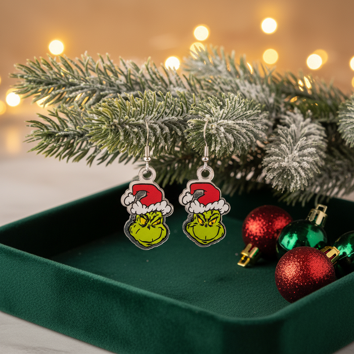 Grinch Themed Christmas Earrings - Janice Boutique Shop