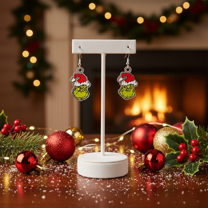 Grinch Themed Christmas Earrings - Janice Boutique Shop