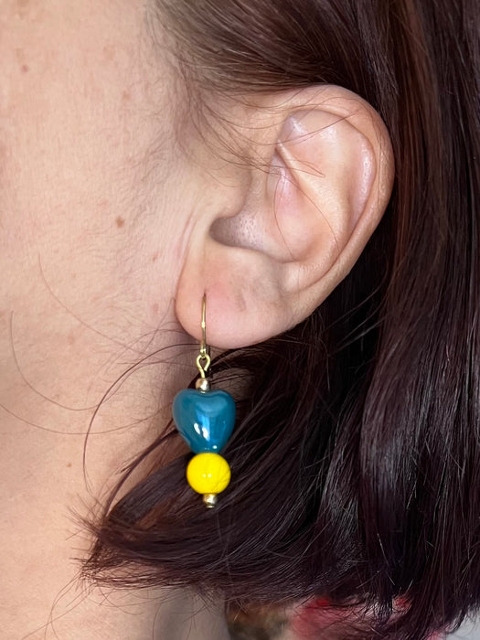 Blue Ceramic Heart Drop Earrings
